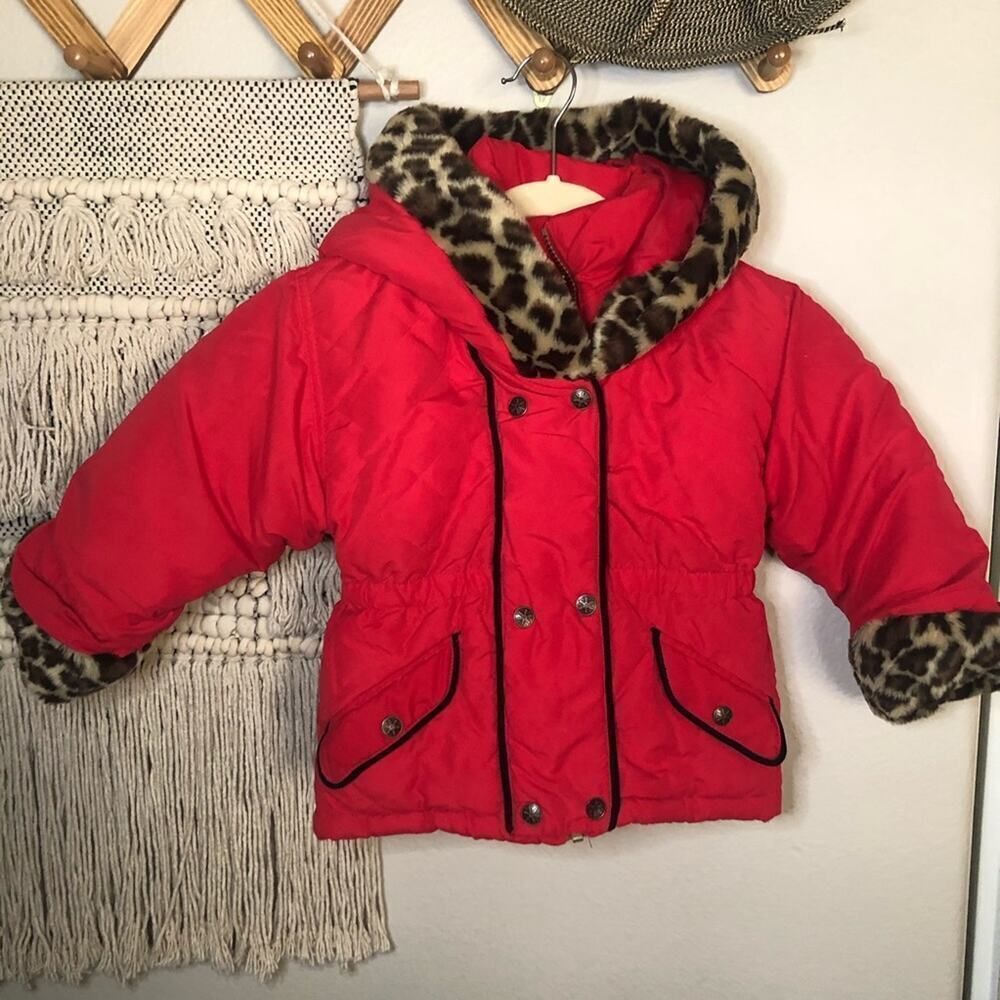 CT Girlz Vintage Red Leopard Puffer Coat 3T